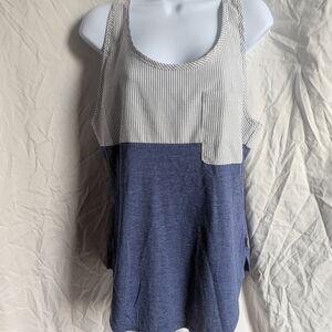 Magellan Outdoors Striped Blue and White Tank Top